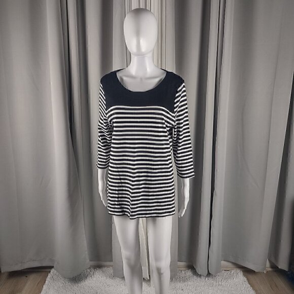 Kim Rogers Tops - Kim Rogers Black, White Stripe Soft 100% Cotton 3/4 Sleeve Top Blouse Size PXL